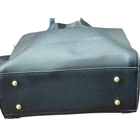 London Fog Sophia Studded Black Tote Bag NWT Faux Leather Gold Hardware - Picture 7 of 14